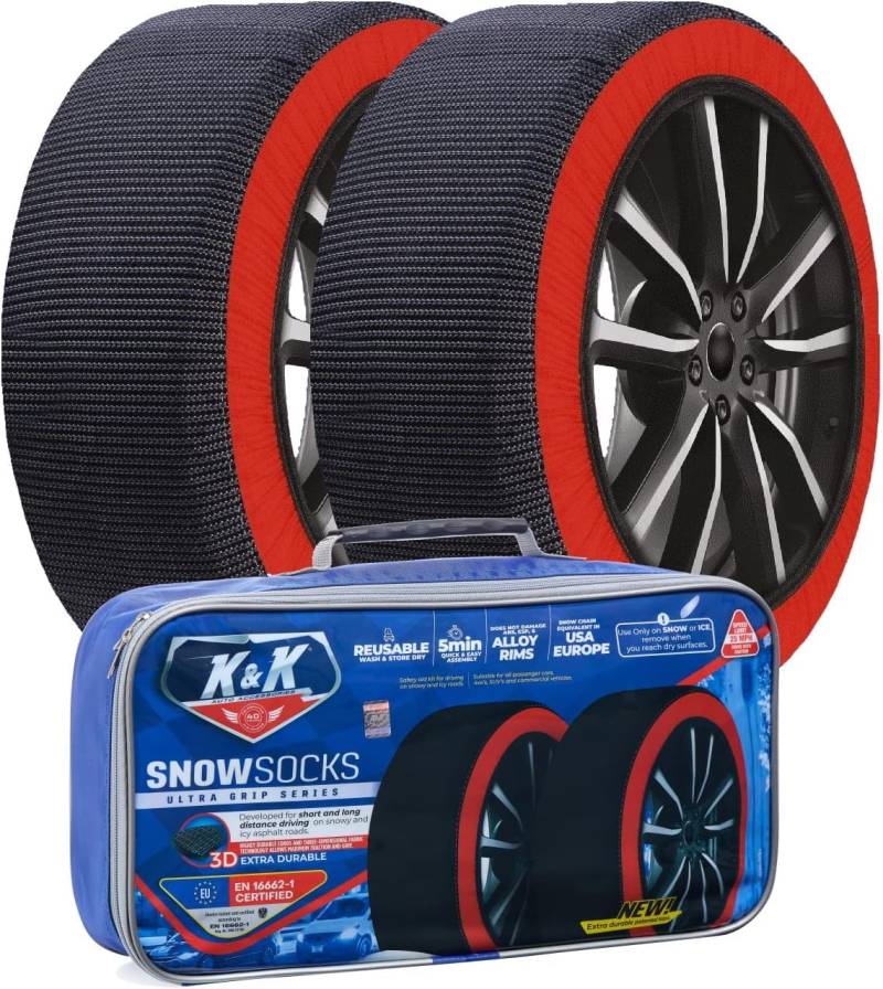 K&K Automotive Schneesocken für Reifen - Pro Serie für ultimativen Grip Schneekette Alternative Zugvorrichtung für LKW SUV Van Auto Textil Winter Notfall Kit Auto Zubehör 2023 Modell (XLarge) von KNK Boutique