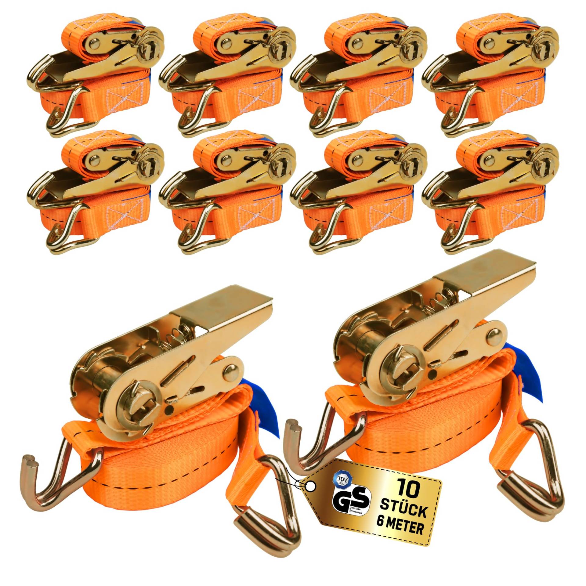 10 Stück Spanngurte mit Ratsche und Haken - 6m 1000kg 25mm - Zurrgurte - TÜV G/S zertifizierte Ratschengurte DIN EN 12195-2 - KODIAK STRAPS von KODIAK STRAPS