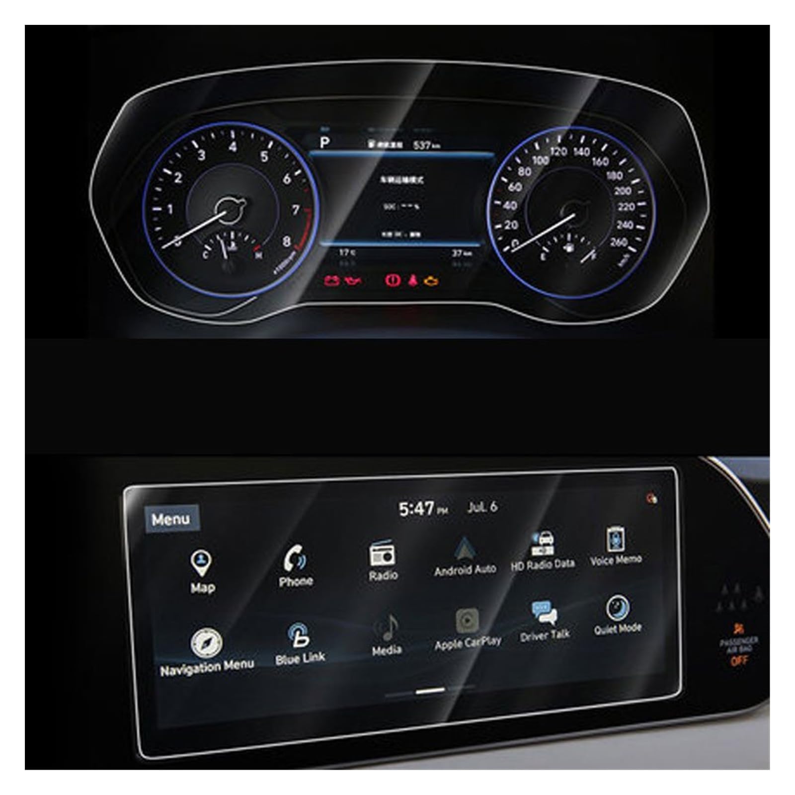 Auto Displayschutz Folie Für Hyundai Für Palisade 10,25 Zoll Gehärtetem Glas Film Auto Infotainment Radio GPS Navigation Displayschutzfolie Dashboard(GPS and Instrument) von KOEHXJ