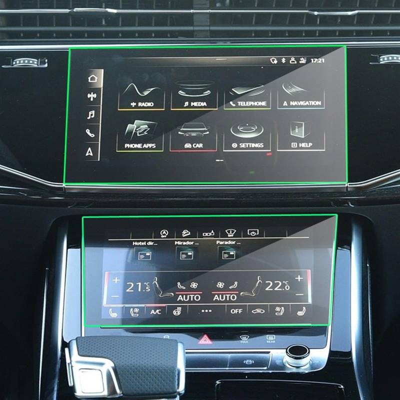 Auto Displayschutz Folie Für Q8 2019 2020 2021 Radio GPS LCD Armaturenbrett Bildschirm Schutz Auto Navigation Gehärtetem Glas Bildschirm Schutzfolie(Up and down Screen) von KOEHXJ