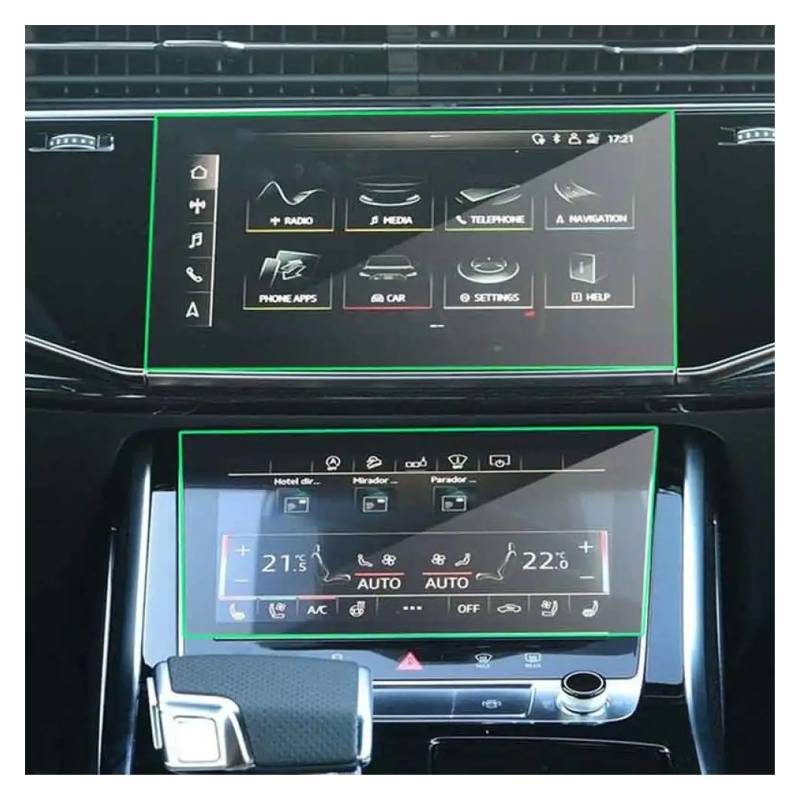 Auto Displayschutz Folie Für Q8 Für Q7 2020 2021 Radio GPS LCD Armaturenbrett Bildschirm Schutz Auto Navigation Gehärtetem Glas Bildschirm Schutz Film(Upper and Lower) von KOEHXJ