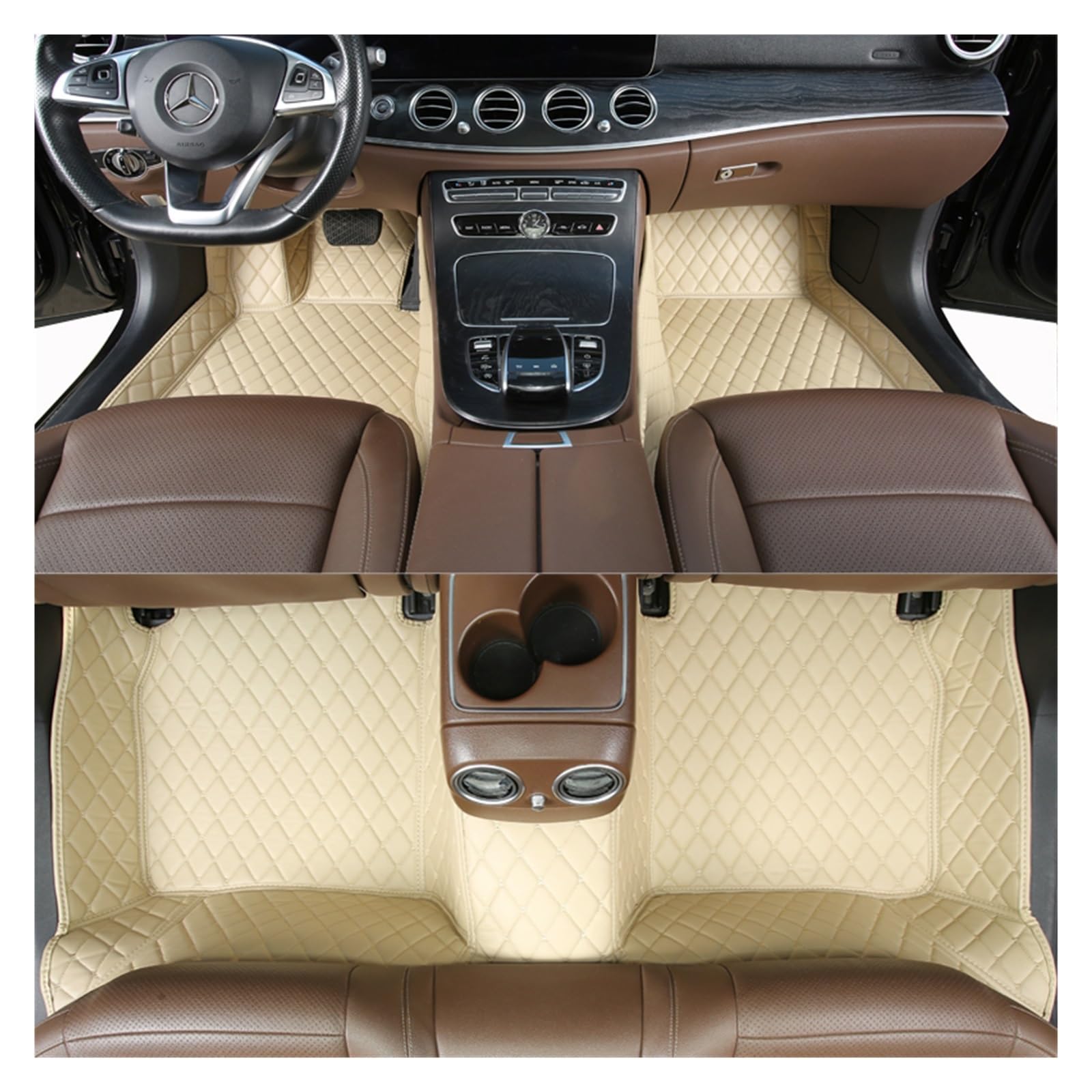 Autofußmatten Auto-Bodenmatte Aus Leder Teppich Fußpolster Autoteppich Für VW Für Jetta Für Mk6 2011 2012 2013 2014 2015 2016 Automatten(Beige) von KOEHXJ