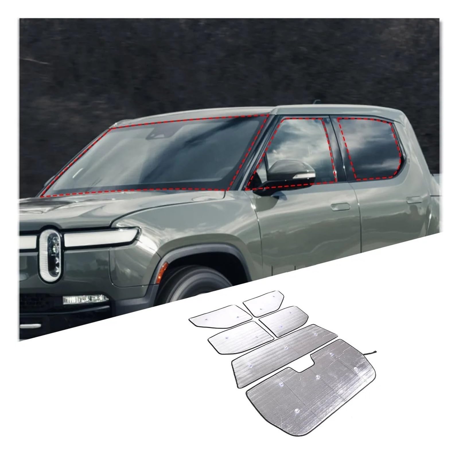 Sonnenblende Auto Frontscheibe Sonnenschutz Anti Ray Fenster Sonnenblende Schutz Abdeckung Aluminium Folie Für RIVIAN Für R1T 2022 Auto-Sonnenblende(Style 1) von KOEHXJ