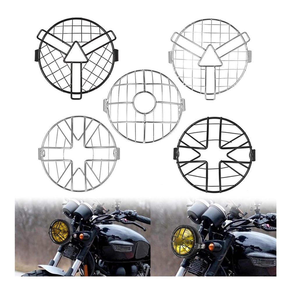 Scheinwerfer Kühlergrill Schutz Abdeckung Motorrad Front Scheinwerfer Grill Schutz Abdeckung Schwarz/Chrom Für Ha&rley Cafe Racer Für Triumph Für Suzuki Für Ka&wasaki von KOERBGDYM