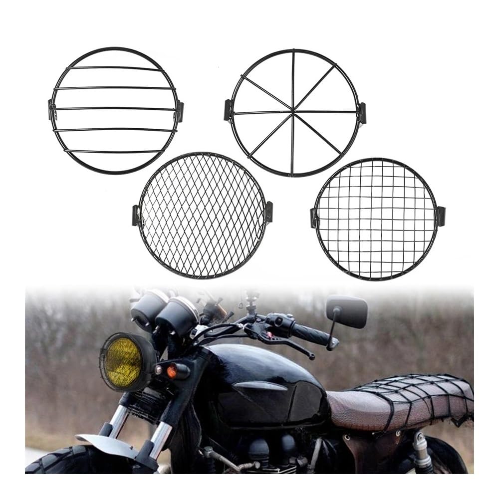 Scheinwerfer Kühlergrill Schutz Abdeckung Schwarz Motorrad Universal Scheinwerfer Schutz Grill Licht Lampe Abdeckung Für Ha&rley Für Ducati Chopper Für Ya&maha Cafe Racer von KOERBGDYM