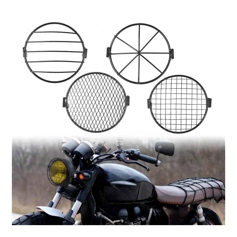 Scheinwerfer Kühlergrill Schutz Abdeckung Schwarz Motorrad Universal Scheinwerfer Schutz Grill Licht Lampe Abdeckung Für Ha&rley Für Ducati Chopper Für Ya&maha Cafe Racer von KOERBGDYM