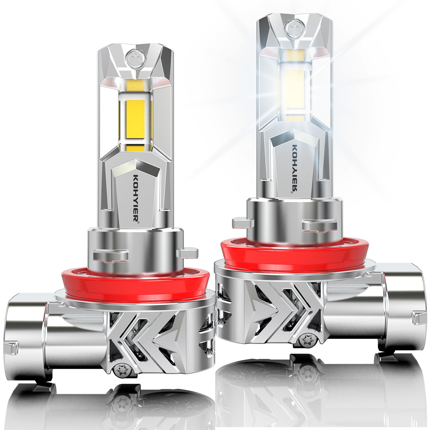 KOHYIER H11 Halogen Lampen +600% Helligkeit, 20000LM 100W Superhell 6000K Xenon Weiß 12V Auto H9 H8 Abblendlicht H11 Halogen Glühbirne, 2 Stück von KOHYIER