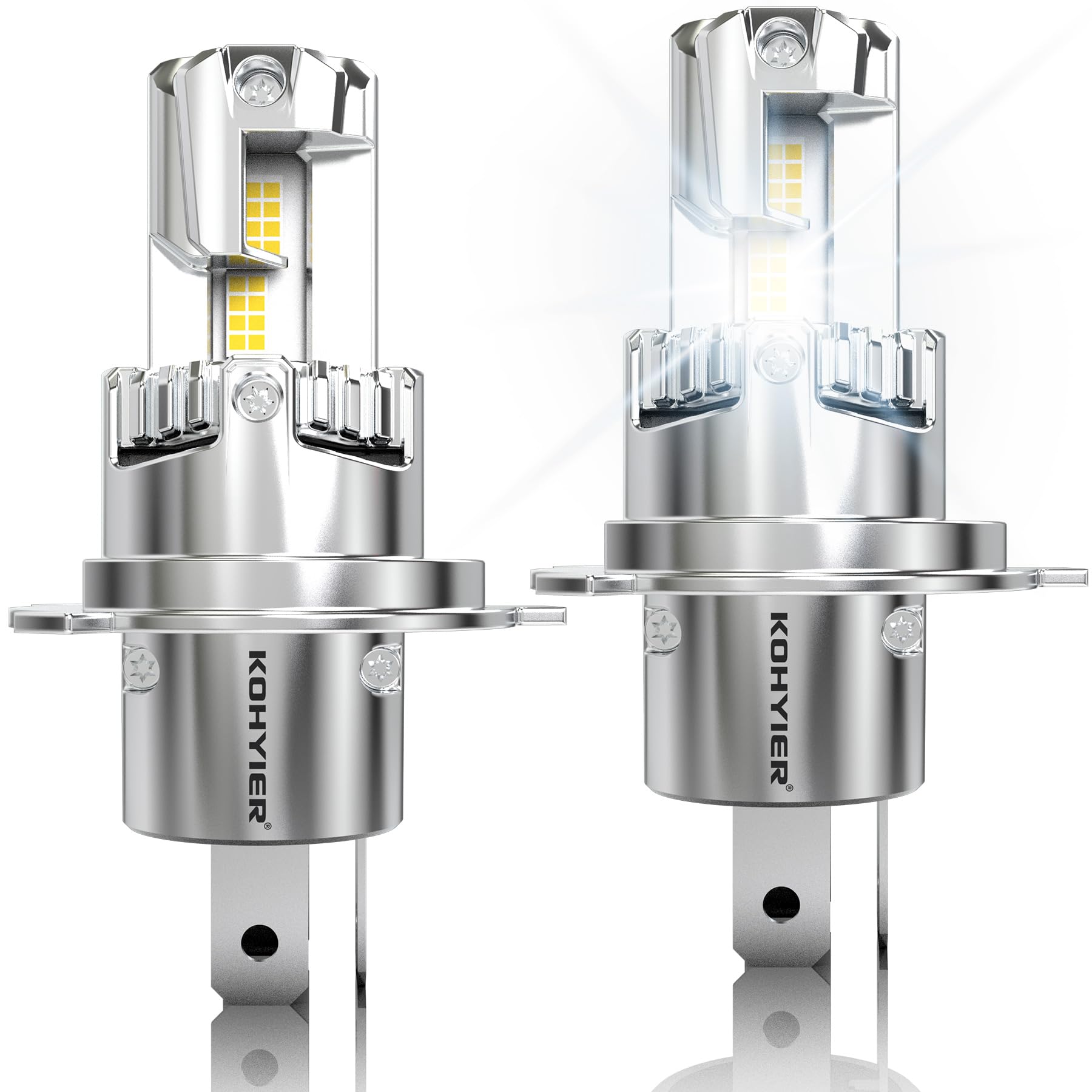 KOHYIER H4 Halogen Lampen +600% Helligkeit, 20000LM 100W Superhell 6000K Xenon Weiß 12V H4 Abblendlicht 9003 HB2 Fernlicht Halogen Glühbirne, 2 Stück von KOHYIER