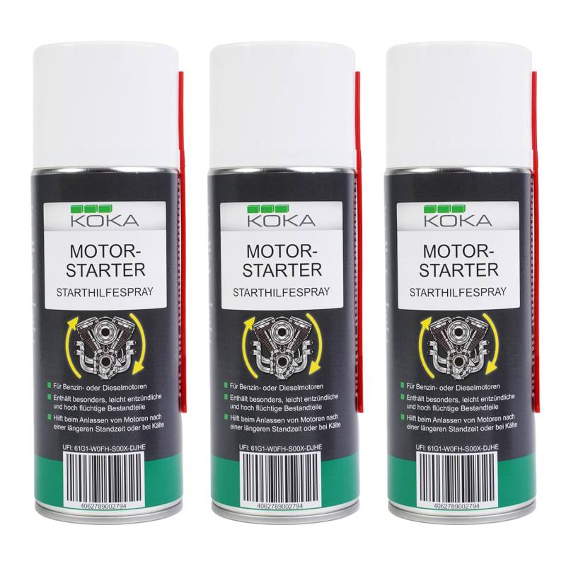 KOKA 3x Starthilfe-Spray 400ml Kalt-Start Auto Motor-Start Pilot Starter-Spray von KOKA