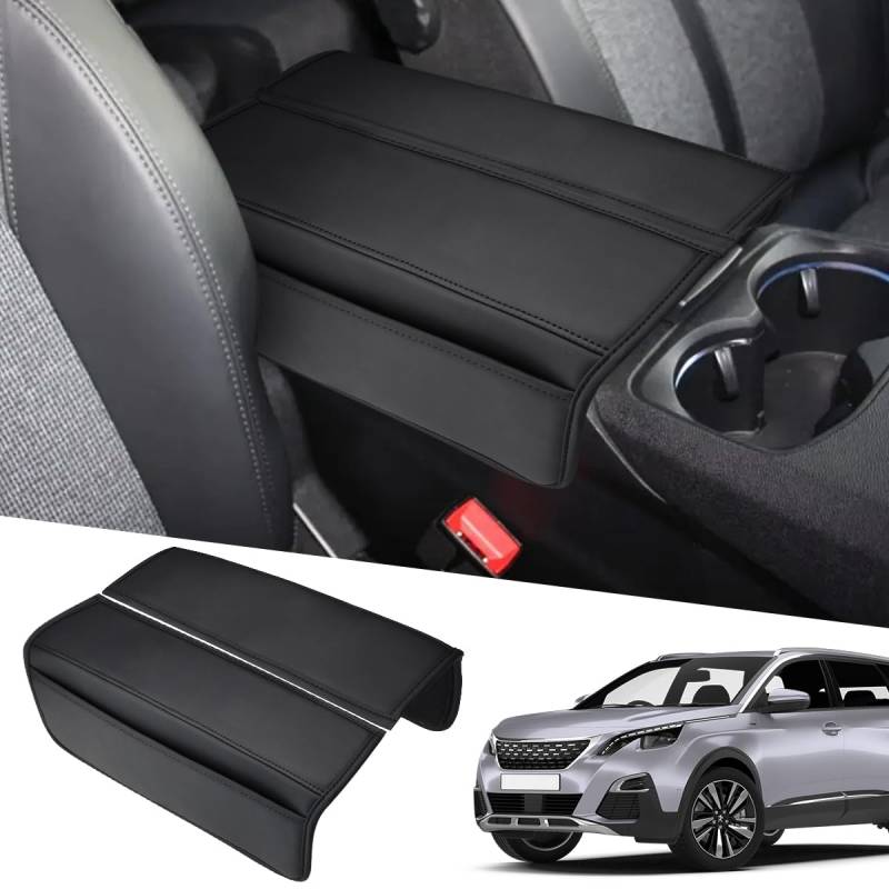 KOLOME Mittelarmlehne Abdeckung für 3008 5008 508 / C5 Aircross / DS7 Crossback 2017-2023 Mittelkonsole Armlehnenbezug Auto Armrest Box Pad Schwarz von KOLOME