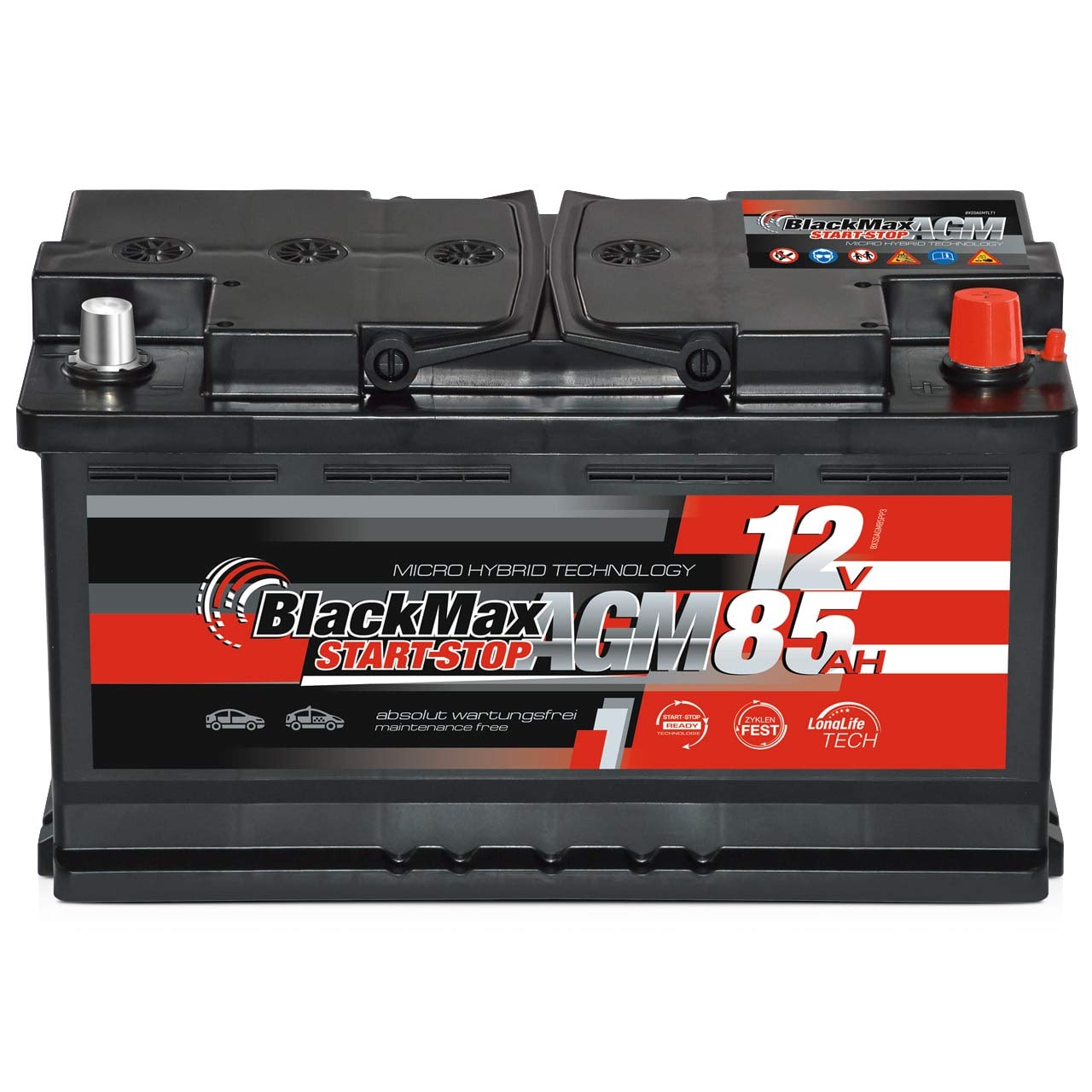 BlackMax AGM Autobatterie 12V 85Ah Start-Stop Batterie VRLA ersetzt 80Ah 75Ah von KONGZEE