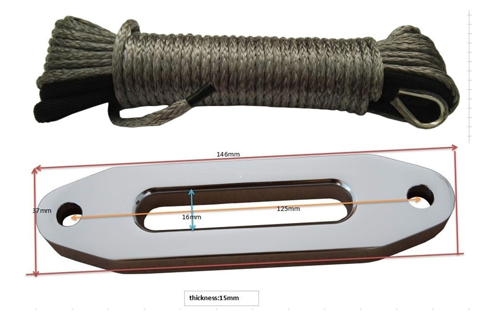 Synthetisches Windenseil-Set, Grau 3/16 "* 50FT ATV ​​Winch Line WIT 4000LBS Seil Fairlead, Synthetisches Windenkabel, Winde Seilführung, Uhmwpe-Seil für Geländewagen, LKW, SUV, ATV, UTV von KOROBIE