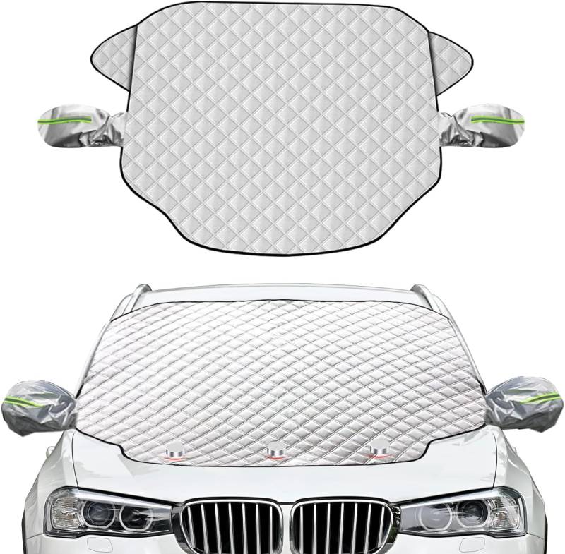 KOROSTRO Frontscheibenabdeckung, Auto Scheibenabdeckung mit Rückspiegelabdeckung Magnet Fixierung Faltbare Windschutzscheibe Abdeckung Frostschutz Windschutzscheibe Eisschutzfolie, 183 * 116cm von KOROSTRO