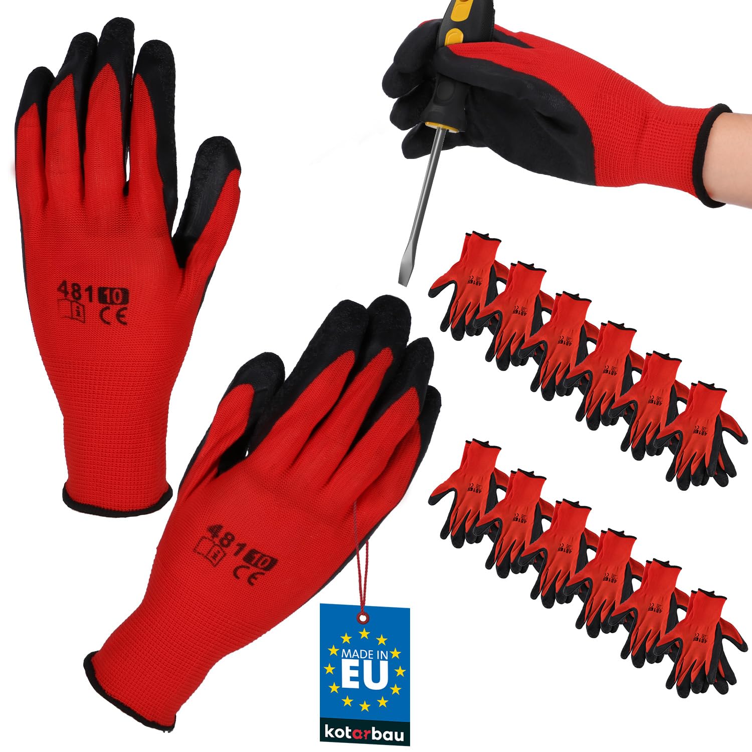 KOTARBAU® 12er Set Handschuhe Arbeitshandschuhe Anti-Rutsch Latex beschichtete Arbeitshandschuhe Größe 10 Dragon Red Herren Werkstatt Zubehör Winter Gartenhandschuhe Damen Arbeitshandschuhe von KOTARBAU