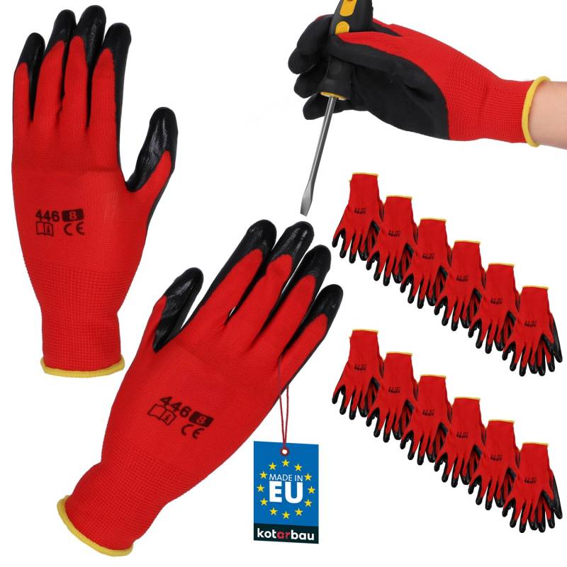 KOTARBAU® 12er Set Handschuhe Arbeitshandschuhe Anti-Rutsch Latex beschichtete Arbeitshandschuhe Größe 8 Dragon Red Herren Werkstatt Zubehör Winter Gartenhandschuhe Damen Arbeitshandschuhe von KOTARBAU