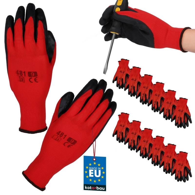 KOTARBAU® 12er Set Handschuhe Arbeitshandschuhe Anti-Rutsch Latex beschichtete Arbeitshandschuhe Größe 9 Dragon Red Herren Werkstatt Zubehör Winter Gartenhandschuhe Damen Arbeitshandschuhe von KOTARBAU