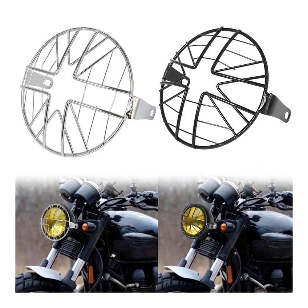 Motorrad Scheinwerfer Schutz Abdeckung1 6,5 "Metall-Motorrad-Scheinwerfergitter-Grillschutz Frontlampengitter-Schutzabdeckung Schwarz Für Cafe Racer Für Cruiser von KOTGBEWM