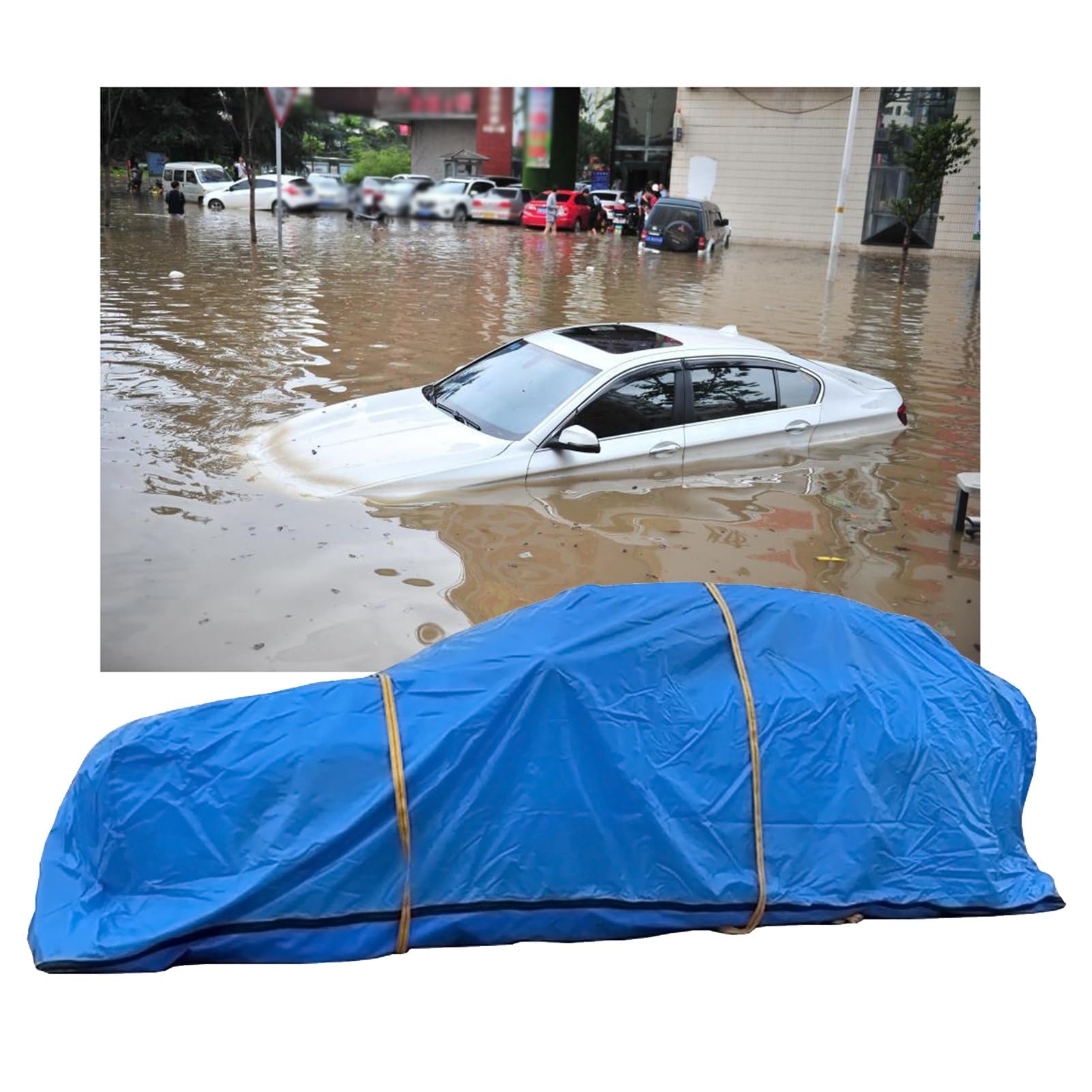 Komplette Autoabdeckungen Autoabdeckung, Komplett Geschlossene Hochwasserschutz-Autotasche, Wasserdicht, Allwetter-Belastbarkeit, Strapazierfähige PVC-Plane Für Fließheck-Limousinen, SUV, MPV-LKW(4.5X von KPHYMOD