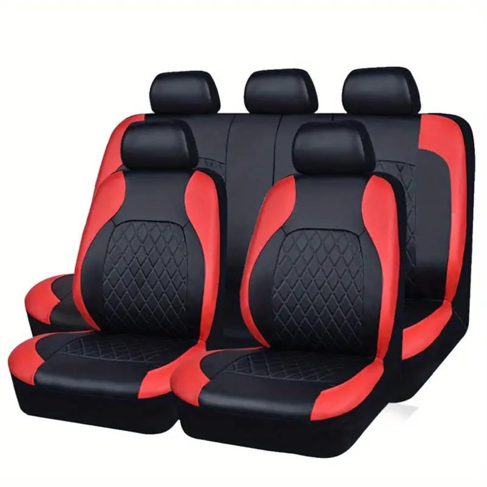 KPIRXO Autositzschoner für Hyundai HB20 HB-20 2012-2019, 5-Sitzer Auto Autositzbezüge Universal Autositzauflage, 9-Teiliges Set Sitzbezug Auto Vordersitze Rücksitze,D/Red von KPIRXO