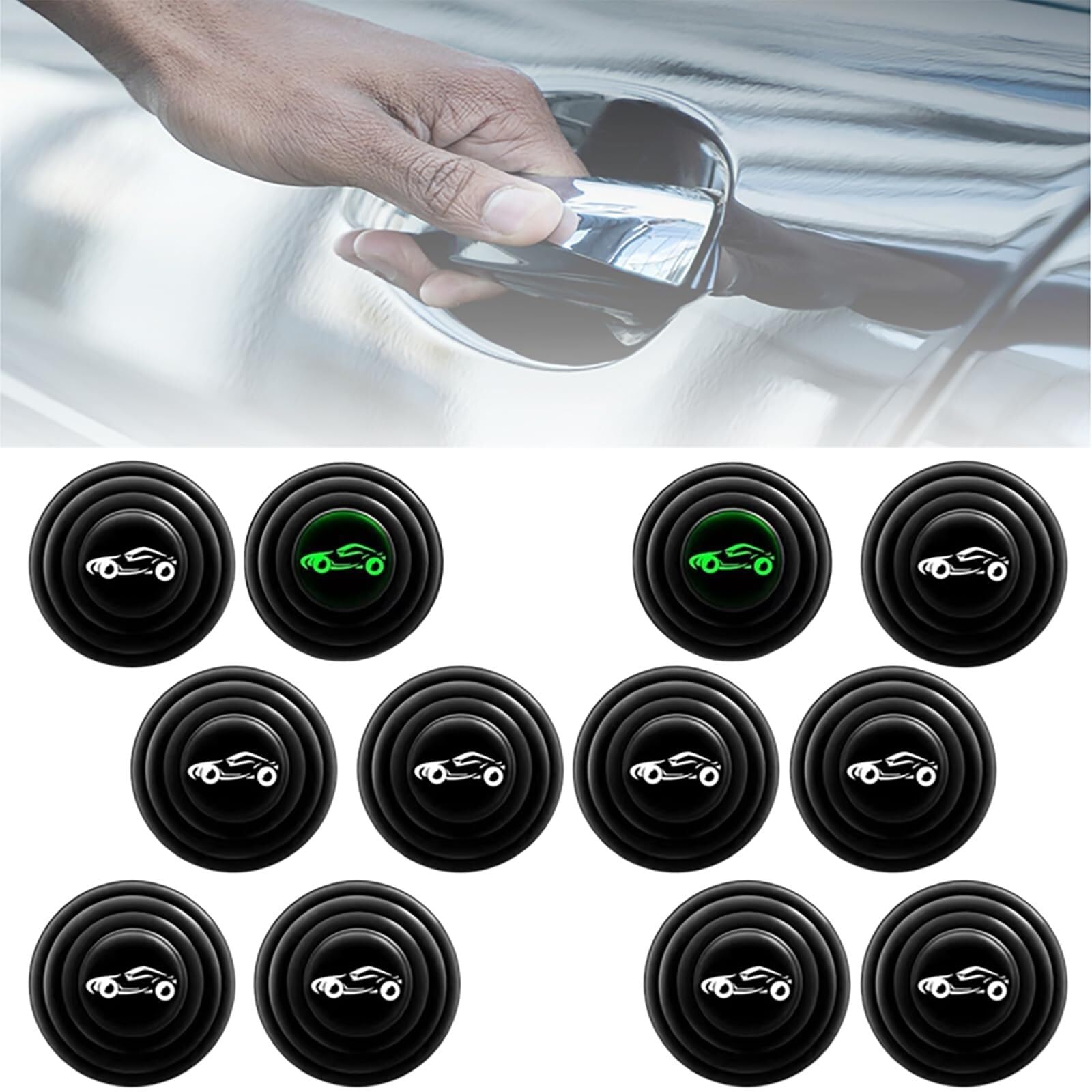 Autotür-Stoßstangenschutzpolster, universeller Autotürschutz, Autotür-Stoßdämpfer for Abdichten und Schallschutz, verdickte Silikon-Auto-Stoßdämpfertür(Black Luminous,12pcs) von KPJFZFEY