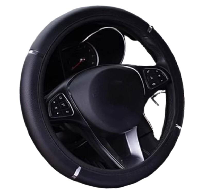 Car Steering Wheel Cover Leather Abdeckung Autos Anti-Rutsch Vier Jahreszeiten Auto Zubehör Auto Lenkradbezüge 37-38cm Universal PU Leder Lenkrad Universal Steering Wheel Cover(Black) von KPVEVPSTQ