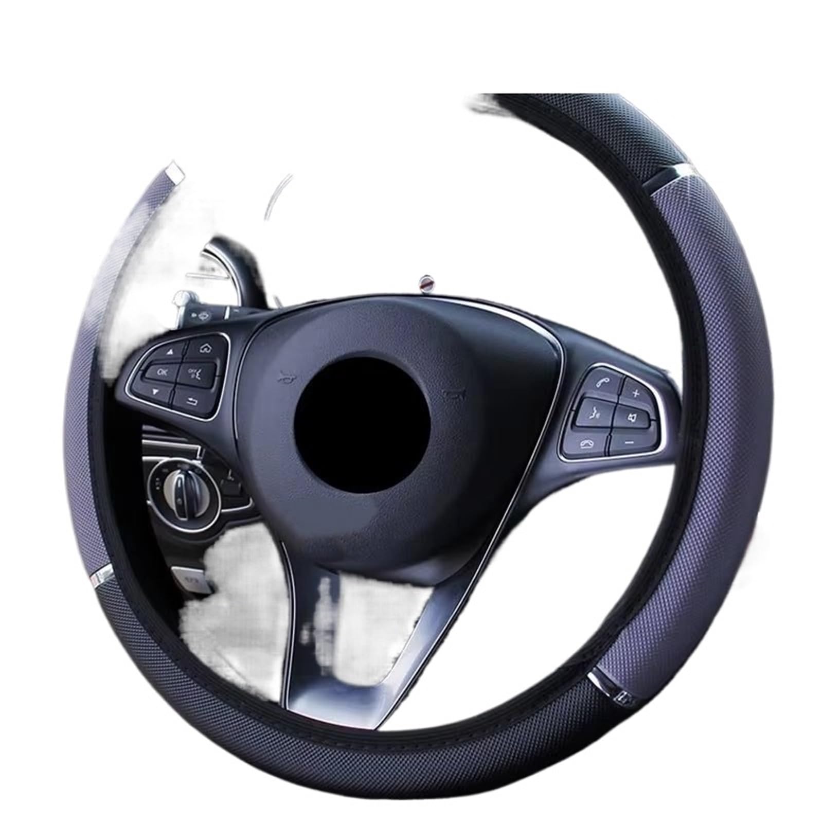 Car Steering Wheel Cover Leather Abdeckung Autos Anti-Rutsch Vier Jahreszeiten Auto Zubehör Auto Lenkradbezüge 37-38cm Universal PU Leder Lenkrad Universal Steering Wheel Cover(Black Grey) von KPVEVPSTQ