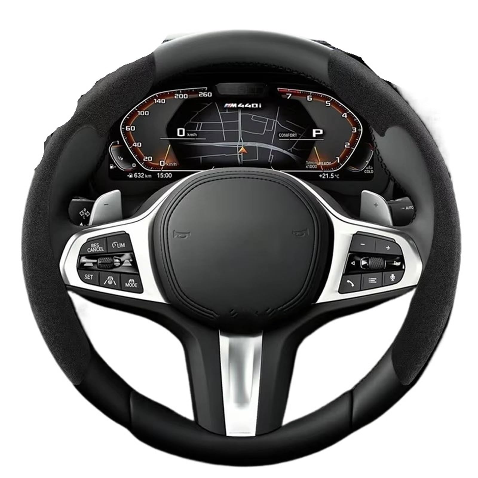 Car Steering Wheel Cover Leather Auto-Anti-Rutsch-Schutz-Zubehör Wildleder-Lenkrad-Booster-Abdeckung Universal-Lenkradabdeckung 38 cm 15 Zoll Universal Steering Wheel Cover(Black) von KPVEVPSTQ