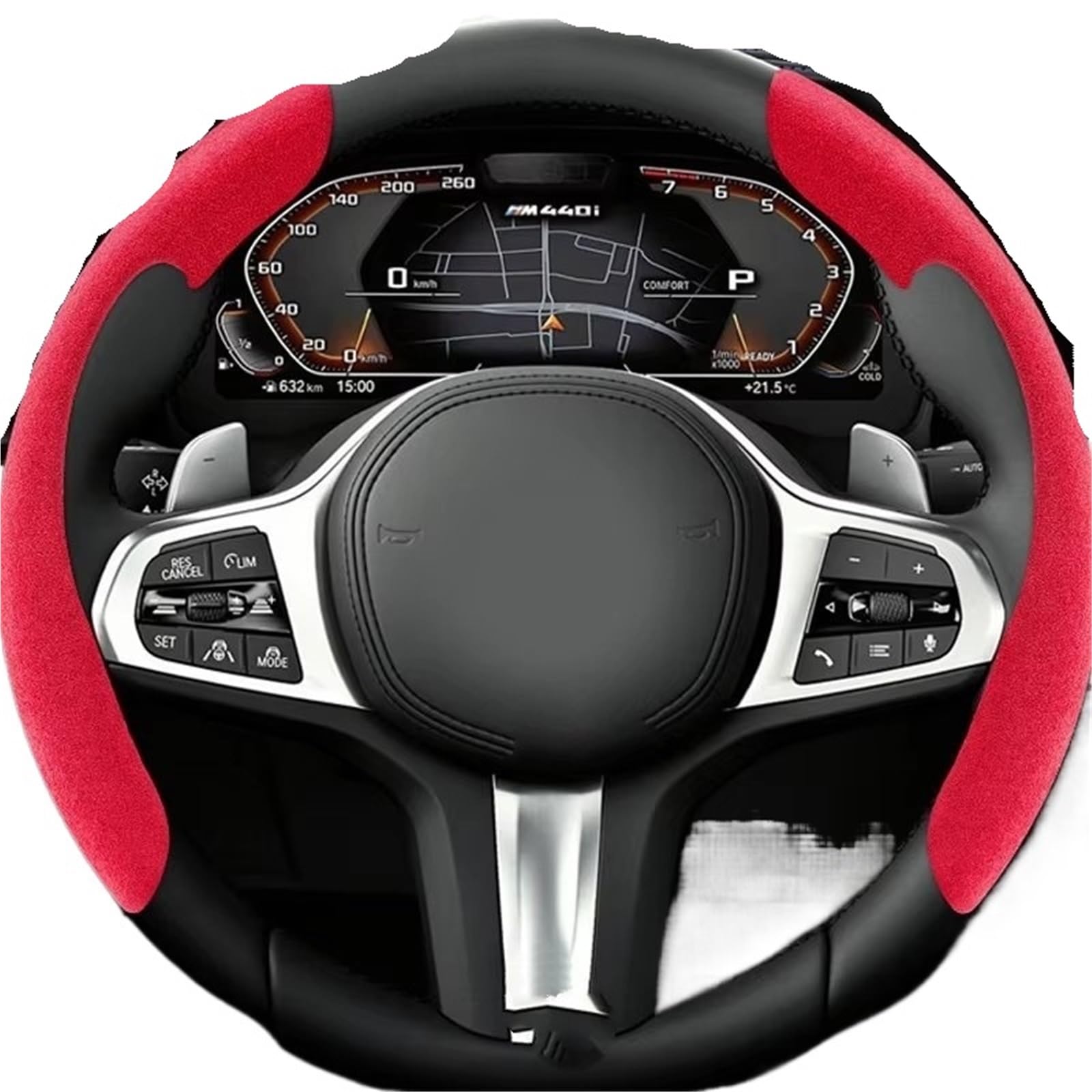 Car Steering Wheel Cover Leather Auto-Anti-Rutsch-Schutz-Zubehör Wildleder-Lenkrad-Booster-Abdeckung Universal-Lenkradabdeckung 38 cm 15 Zoll Universal Steering Wheel Cover(RED) von KPVEVPSTQ