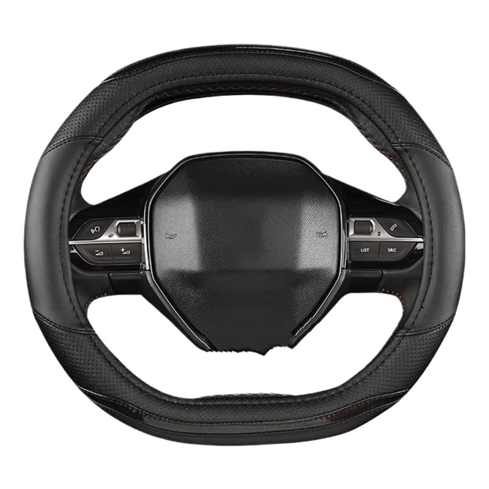 Car Steering Wheel Cover Leather Auto Lenkrad Abdeckung PU Leder Auto Zubehör Innen Für Peugeot Für 3008 Für 4008 Für 5008 Universal Steering Wheel Cover(Black) von KPVEVPSTQ