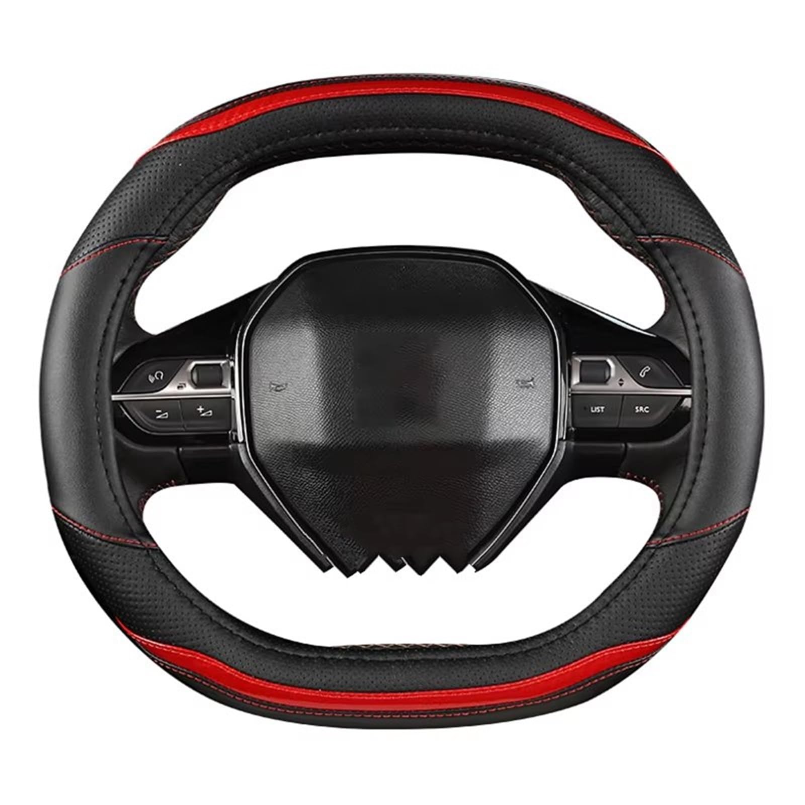 Car Steering Wheel Cover Leather Auto Lenkrad Abdeckung PU Leder Auto Zubehör Innen Für Peugeot Für 3008 Für 4008 Für 5008 Universal Steering Wheel Cover(Red) von KPVEVPSTQ