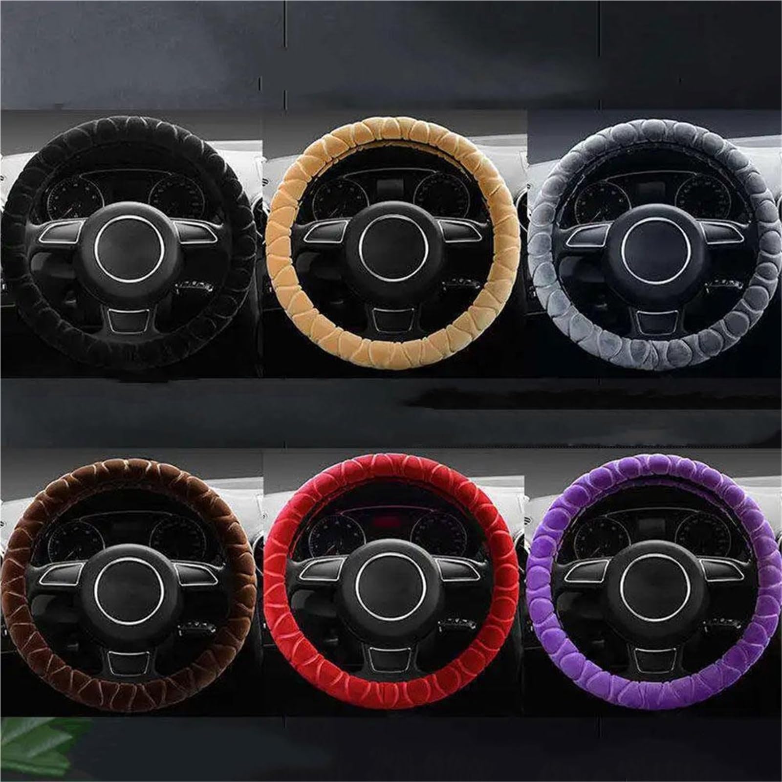 Car Steering Wheel Cover Leather Auto-Lenkradbezug, Auto-Innenzubehör, Auto-Lenkradbezug, universal, weich, Winter, Warmer Plüsch Universal Steering Wheel Cover(Beige) von KPVEVPSTQ