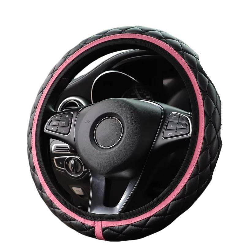 Car Steering Wheel Cover Leather Auto Ohne Innenring-Lenkradabdeckung, Passend Für 14,5–15 Zoll Automobilzubehör, PU-gestickte Haut-Stereoanlage Universal Steering Wheel Cover(Pink) von KPVEVPSTQ