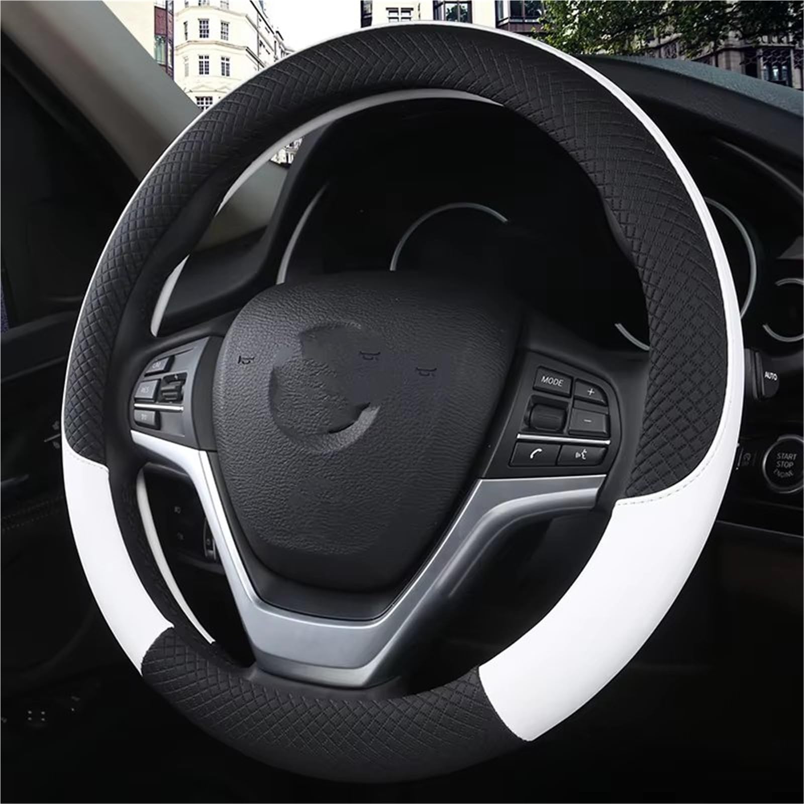 Car Steering Wheel Cover Leather Auto-Styling Anti-fangen Halter Auto Lenkrad Abdeckungen Anti-Slip Leder Sport Auto Lenkrad Schutzhülle Abdeckung Universal Steering Wheel Cover(White) von KPVEVPSTQ