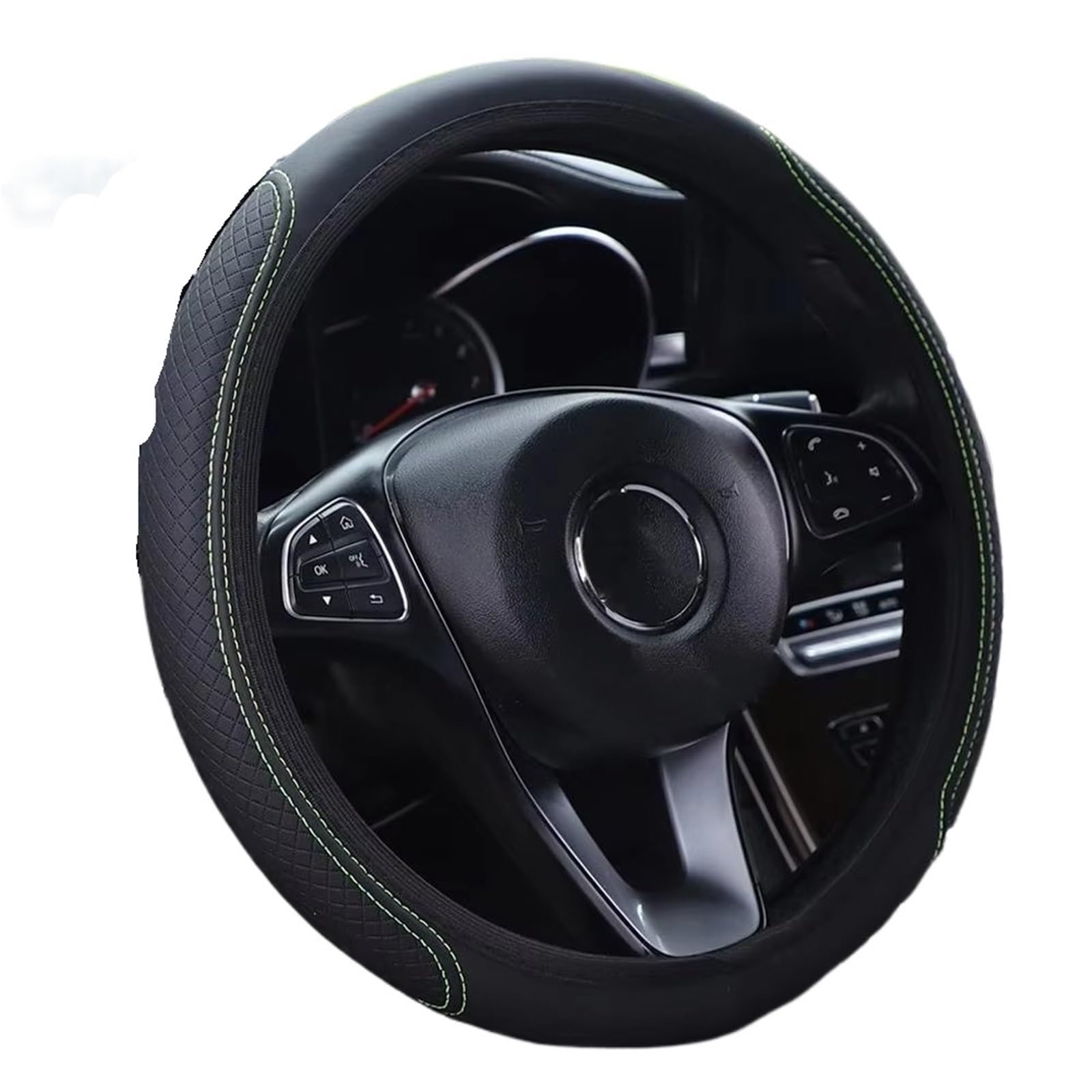 Car Steering Wheel Cover Leather Auto-Styling Autozubehör 37-38 cm Auto-Lenkradbezug Rutschfester Auto-Lenkradbezug Anti-Rutsch-Prägungsleder Universal Steering Wheel Cover(A) von KPVEVPSTQ