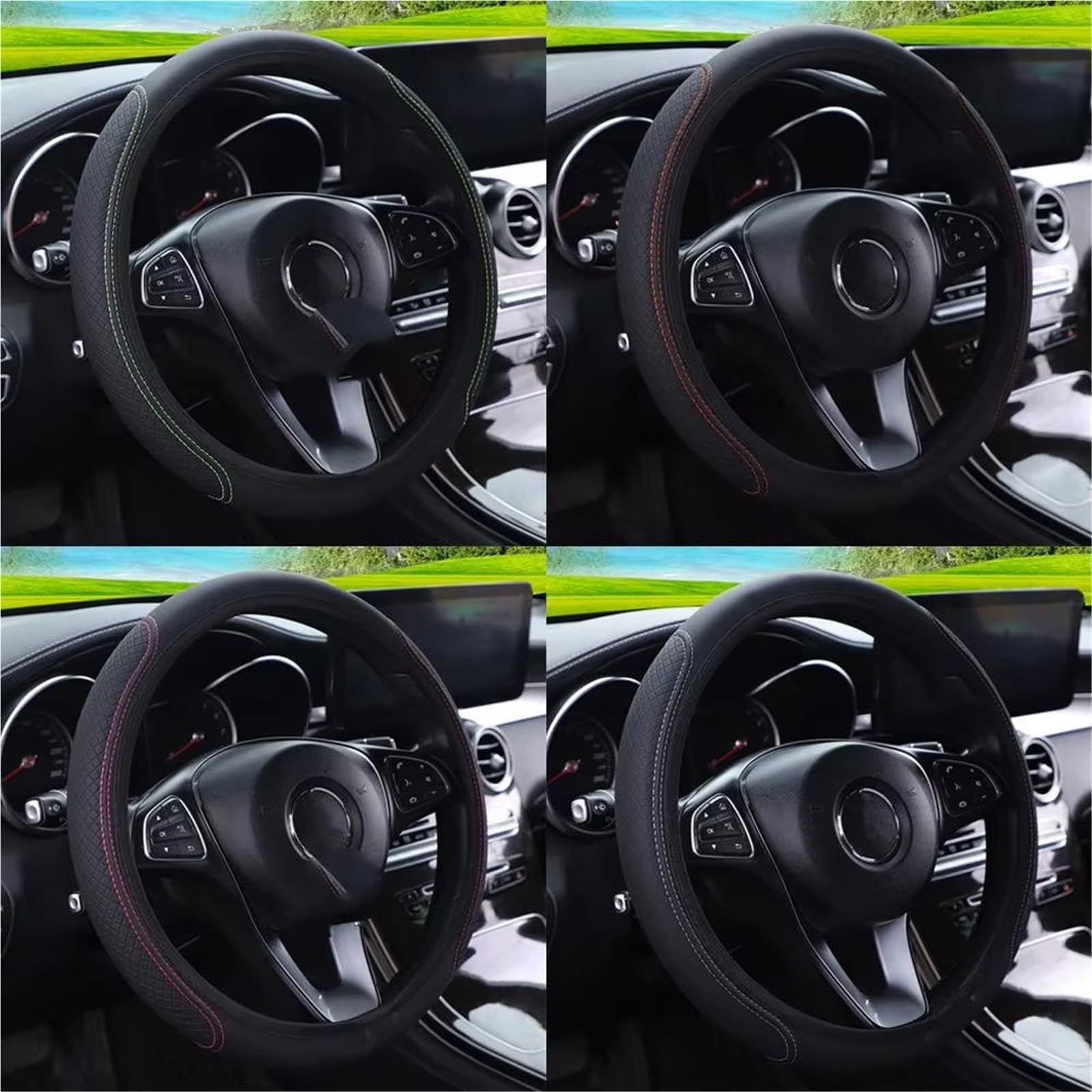 Car Steering Wheel Cover Leather Auto-Styling Autozubehör 37-38 cm Auto-Lenkradbezug Rutschfester Auto-Lenkradbezug Anti-Rutsch-Prägungsleder Universal Steering Wheel Cover(B) von KPVEVPSTQ