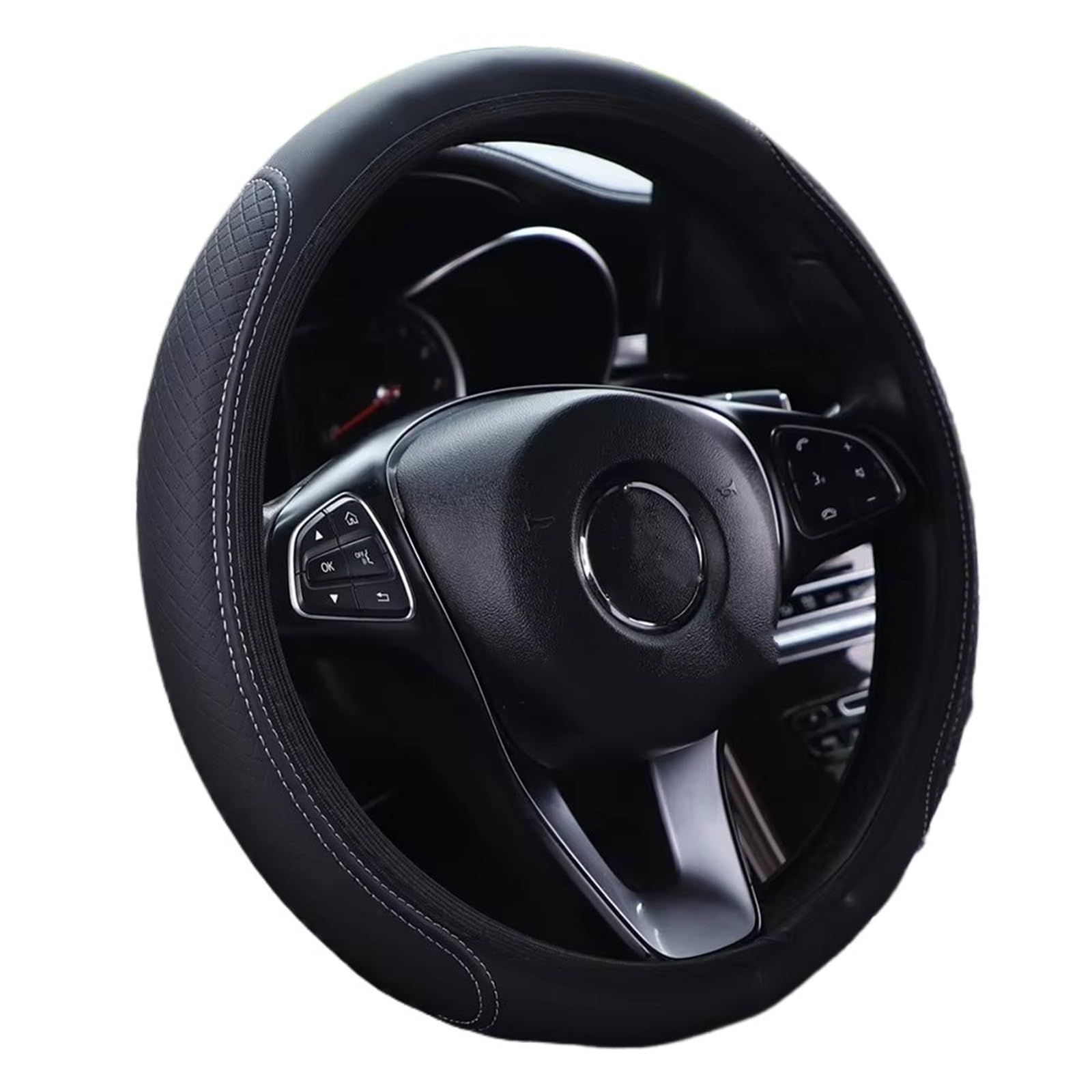 Car Steering Wheel Cover Leather Auto-Styling Autozubehör 37-39 cm Auto-Lenkradbezug Rutschfester Auto-Lenkradbezug Anti-Rutsch-Prägungsleder Universal Steering Wheel Cover(Black Gray) von KPVEVPSTQ