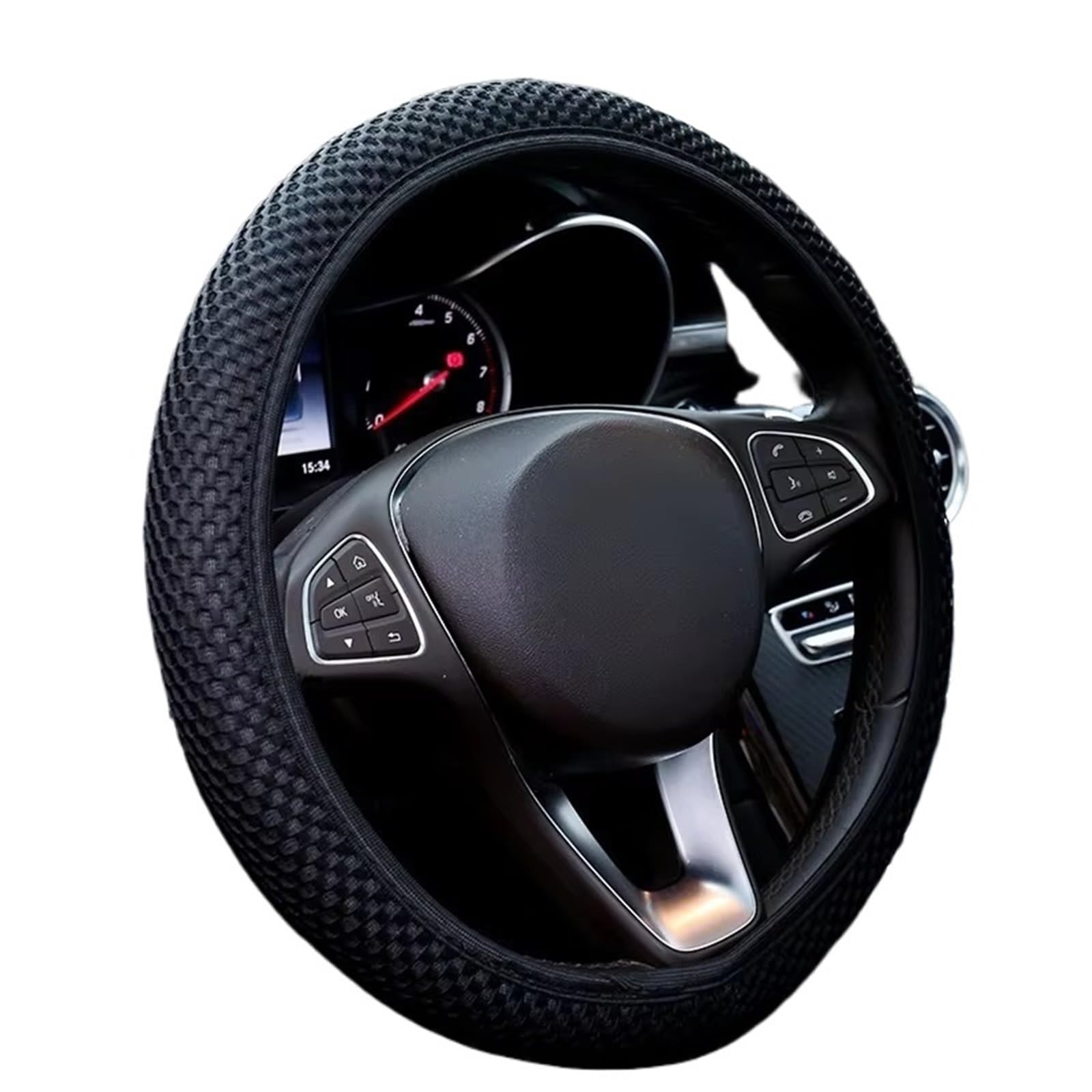 Car Steering Wheel Cover Leather Autozubehör Für Alle Autos, Sommer, Vier Jahreszeiten, Atmungsaktiv, Massage, Komfortables Netztuch, Auto-Lenkradabdeckung Universal Steering Wheel Cover(Blak) von KPVEVPSTQ