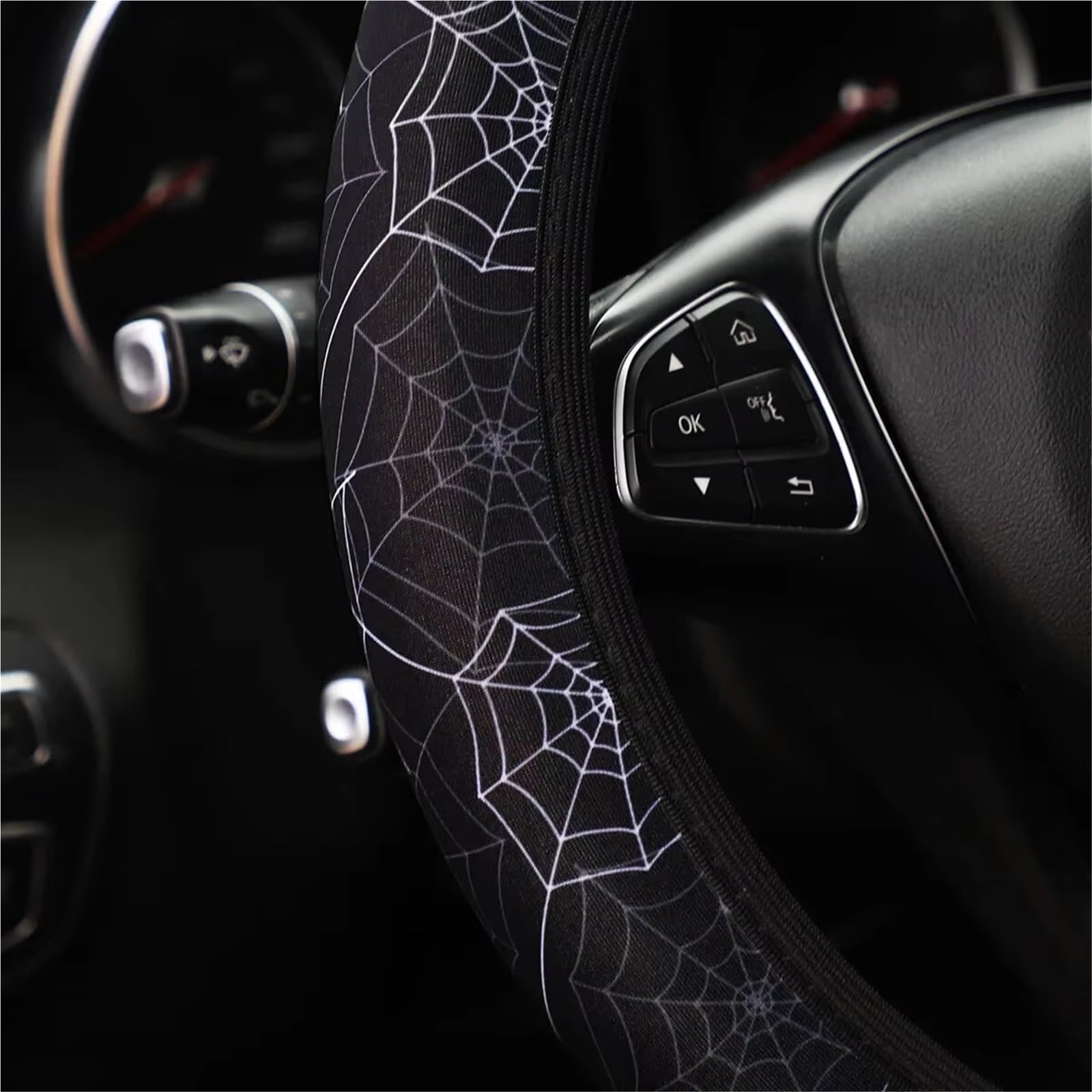 Car Steering Wheel Cover Leather Autozubehör Geeignet Für 14,5-15 Zoll Große Blumen-Panda-Spinnennetz-Stoff, Rutschfeste Auto-Lenkradabdeckung Ohne Innenring Universal Steering Wheel Cover(Spider web) von KPVEVPSTQ