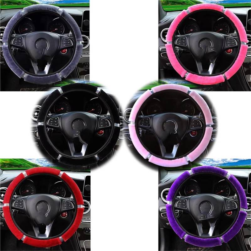 Car Steering Wheel Cover Leather Elastische Lenkradbezüge, Universell, 37–38 Cm Durchmesser, Weicher Plüsch, Glitzernde Auto-Lenkradabdeckung, Auto-Innenzubehör Universal Steering Wheel Cover(Rose Red von KPVEVPSTQ