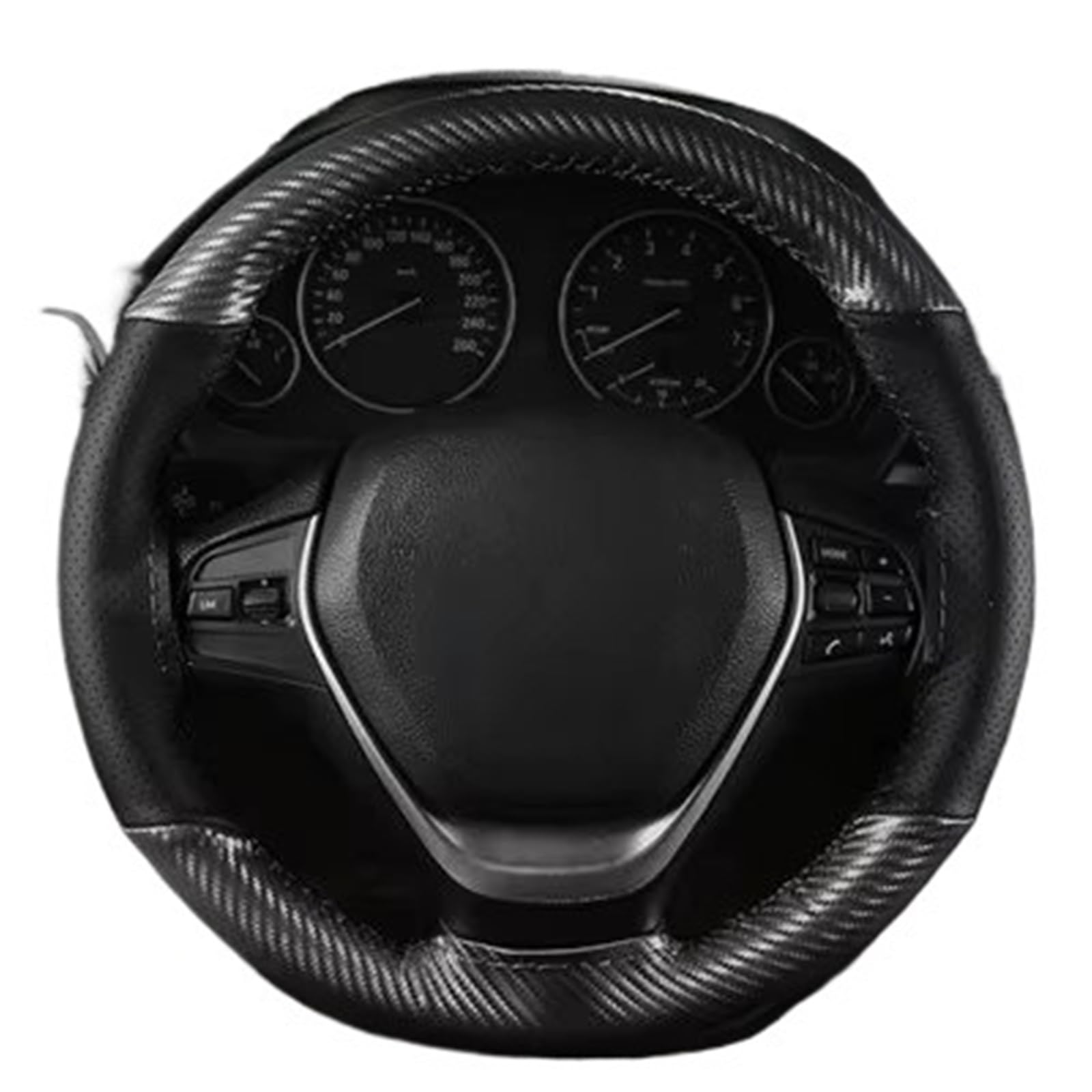 Car Steering Wheel Cover Leather Flechtstich Auf Wickel Mit Nadelfaden, 15 Zoll/38 cm, Weiches Faserleder, Auto-Lenkradbezug, Rutschfestes Lenkrad Universal Steering Wheel Cover(Black Thread) von KPVEVPSTQ