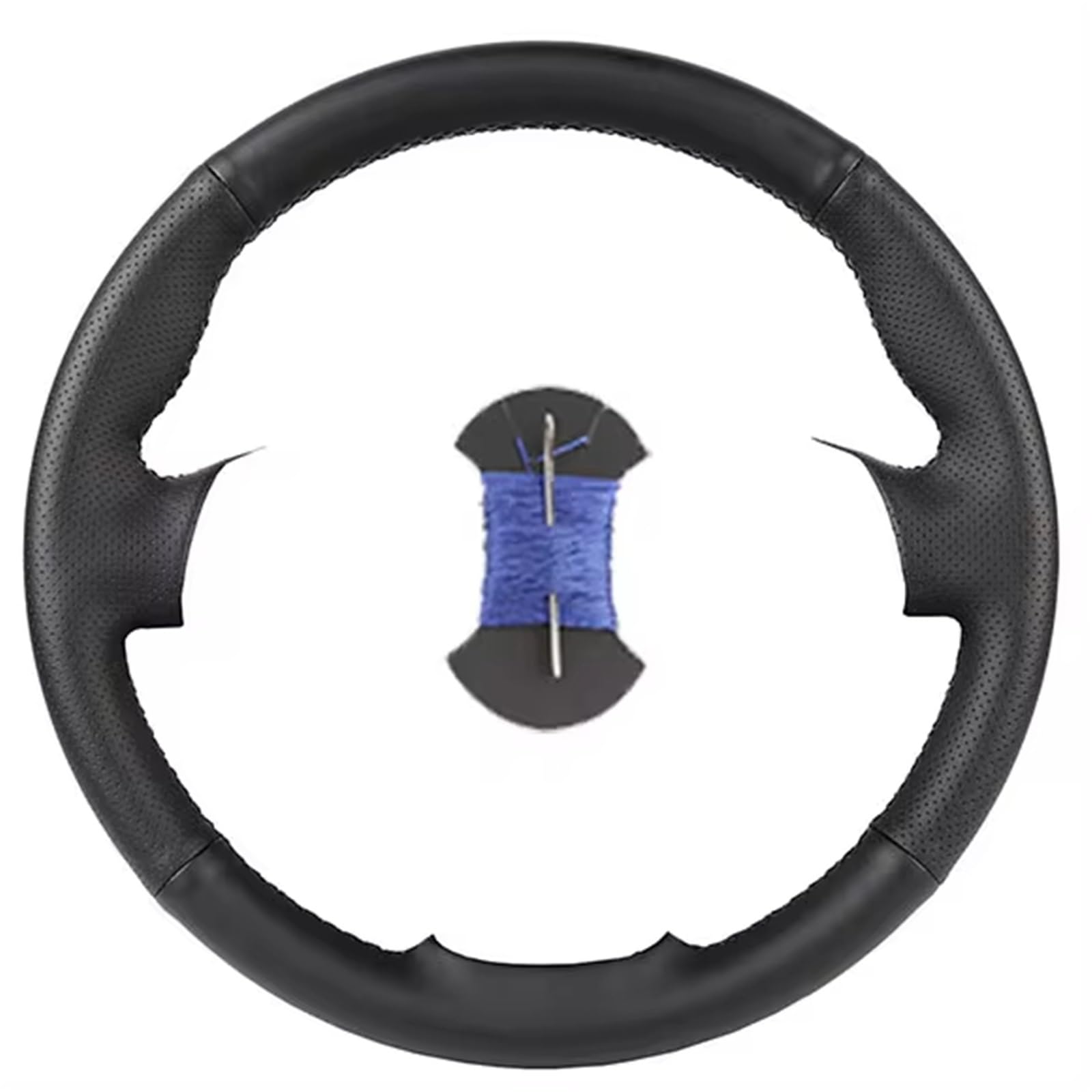 Car Steering Wheel Cover Leather Für Clio 2 Für Twingo 2 Für Dacia Für Sandero Auto Lenkrad Abdeckung Auto Zubehör Schwarz Universal Steering Wheel Cover(Black Blue Thread) von KPVEVPSTQ