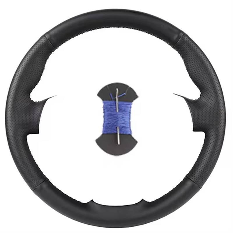 Car Steering Wheel Cover Leather Für Clio 2 Für Twingo 2 Für Dacia Für Sandero Auto Lenkrad Abdeckung Auto Zubehör Schwarz Universal Steering Wheel Cover(Black Blue Thread) von KPVEVPSTQ