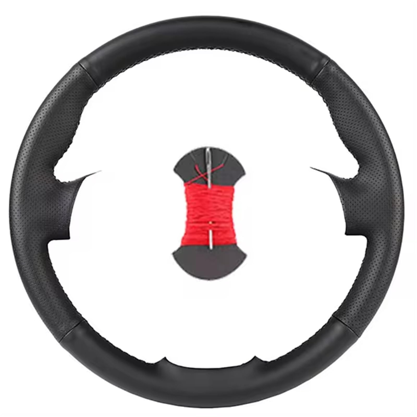 Car Steering Wheel Cover Leather Für Clio 2 Für Twingo 2 Für Dacia Für Sandero Auto Lenkrad Abdeckung Auto Zubehör Schwarz Universal Steering Wheel Cover(Black red Thread) von KPVEVPSTQ