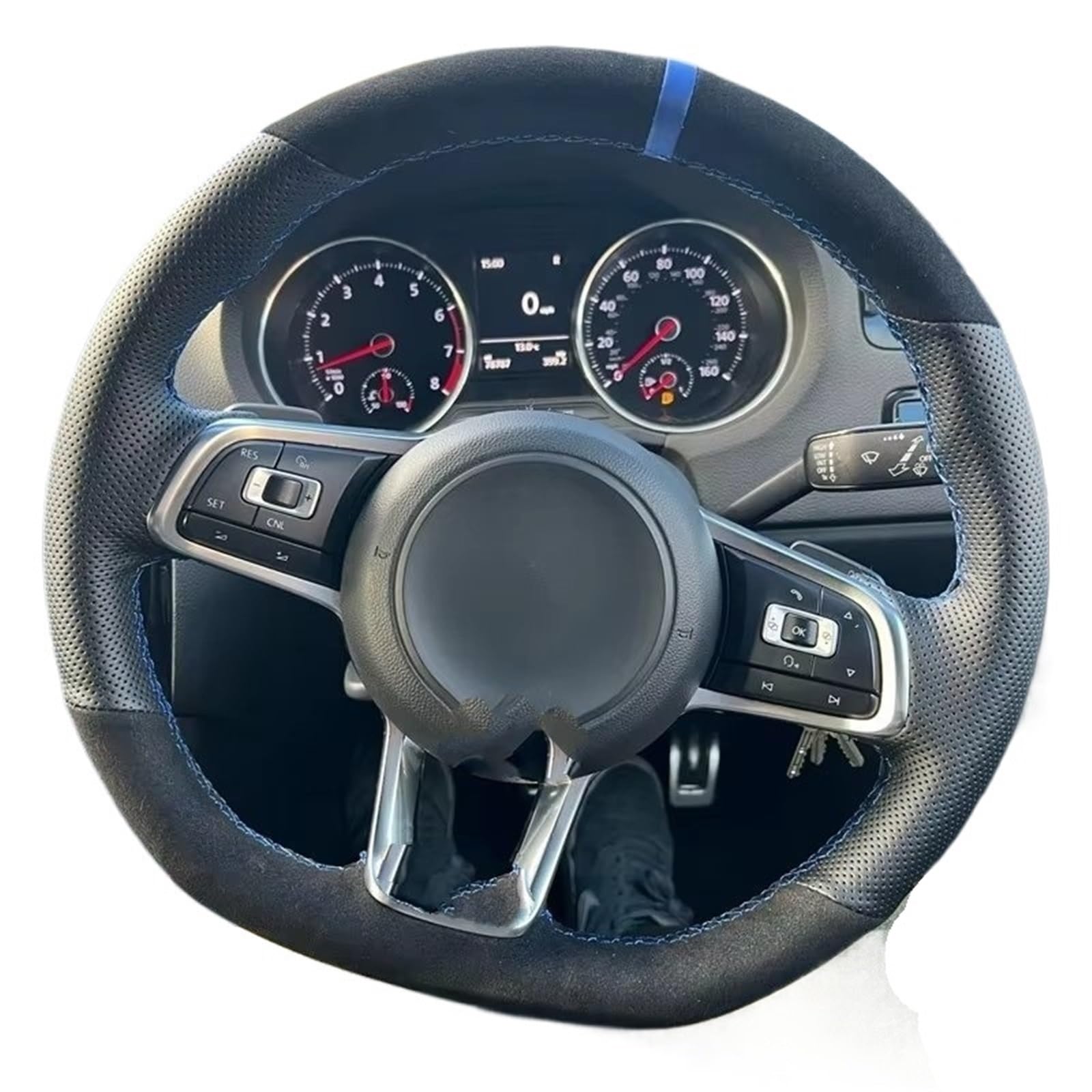 Car Steering Wheel Cover Leather Für Golf 7 Für GTI Für Golf R Für MK7 Für VW Abdeckung Hand Nähen Geflecht Wildleder Auto Lenkrad Universal Steering Wheel Cover(Style 3) von KPVEVPSTQ