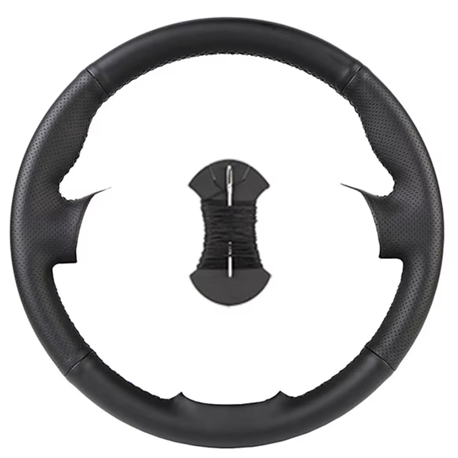 Car Steering Wheel Cover Leather Für Sitz Für Leon Für 5F Für Mk3 Für Ibiza Auto Zubehör Schwarz Auto Lenkrad Abdeckung Universal Steering Wheel Cover(Black Black Thread) von KPVEVPSTQ