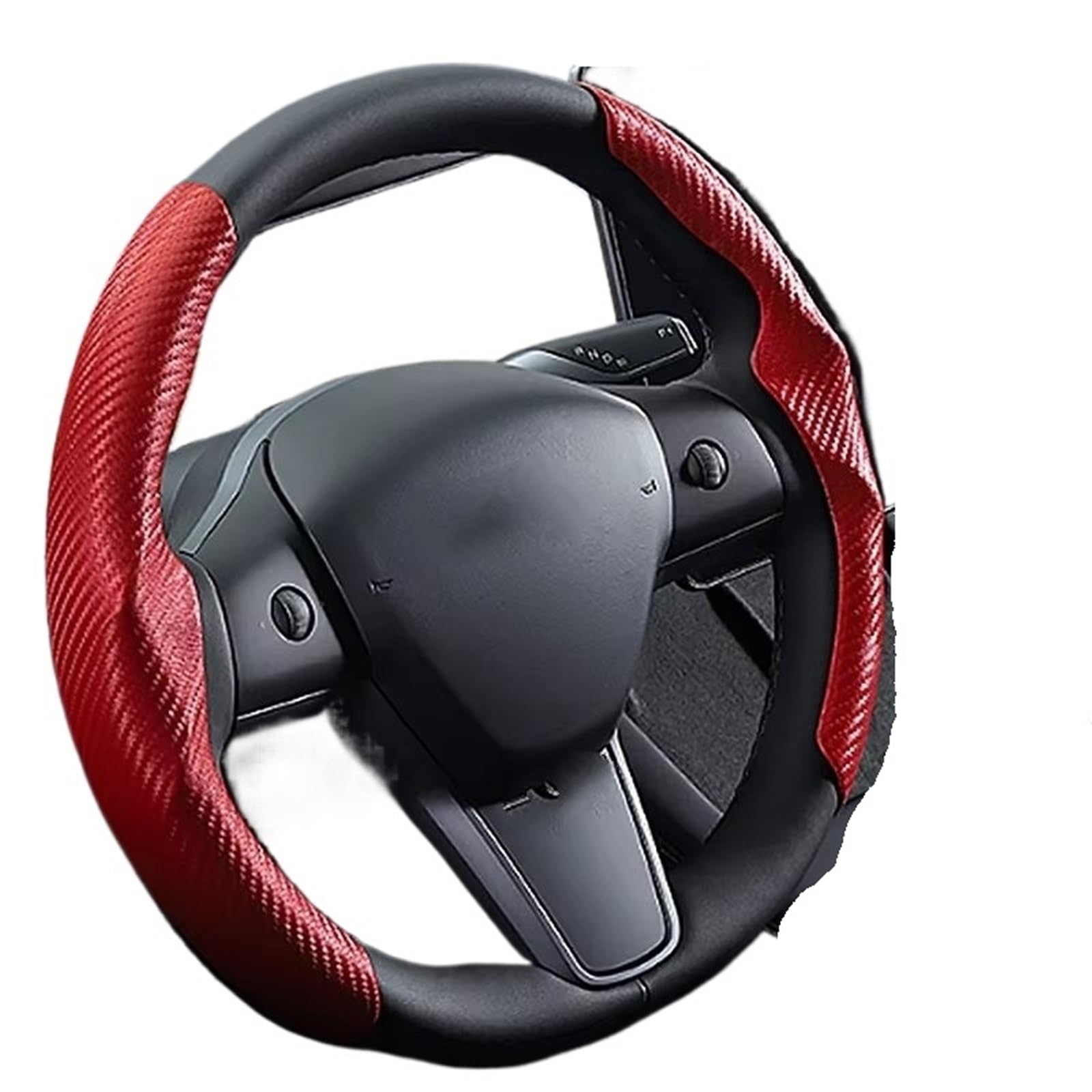 Car Steering Wheel Cover Leather Für Tesla-Auto Und Zubehör, Schweißabsorbierender Spezieller Lenkradbezug Universal Steering Wheel Cover(Red) von KPVEVPSTQ