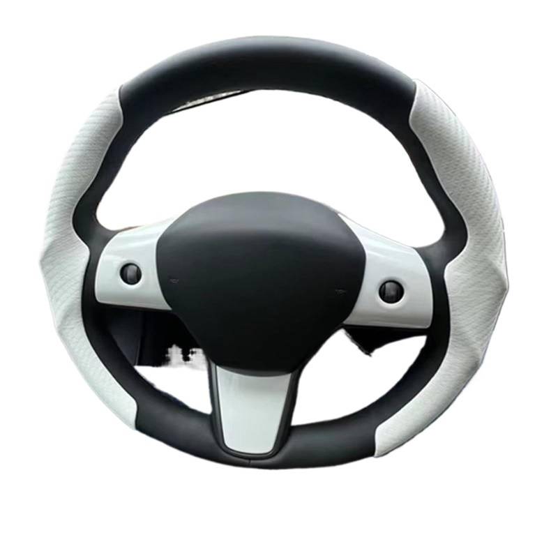 Car Steering Wheel Cover Leather Für Tesla-Auto Und Zubehör, Schweißabsorbierender Spezieller Lenkradbezug Universal Steering Wheel Cover(White) von KPVEVPSTQ