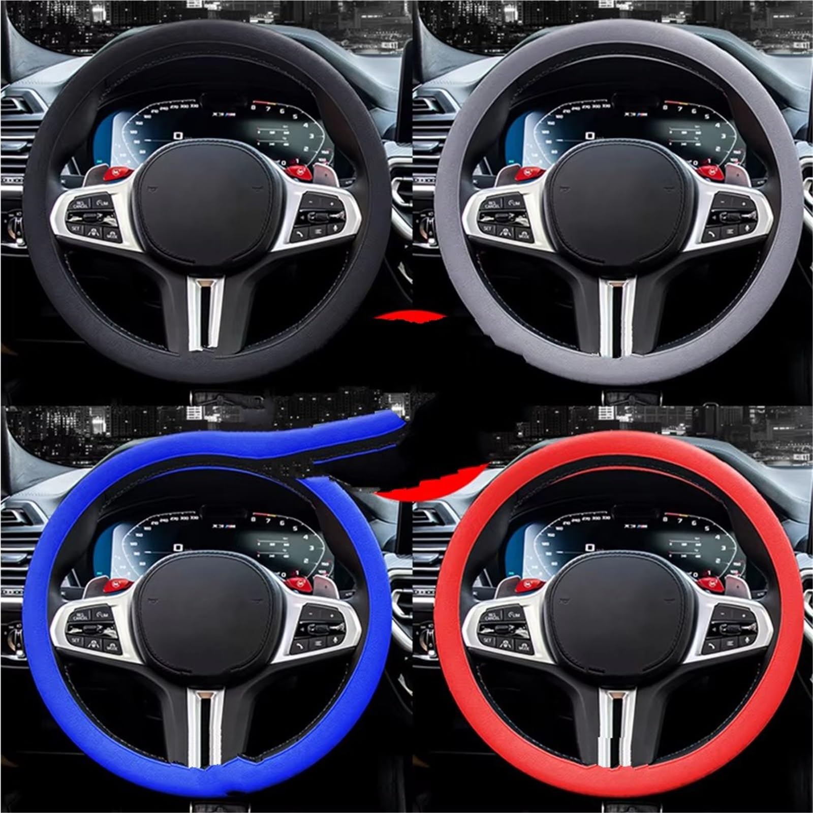 Car Steering Wheel Cover Leather Ganzjahres-Silikon-Lenkrad, Universelle Lenkradabdeckung, Auto-Lenkrad-Griffabdeckung, rutschfest, Verschleißfest Universal Steering Wheel Cover(Black) von KPVEVPSTQ