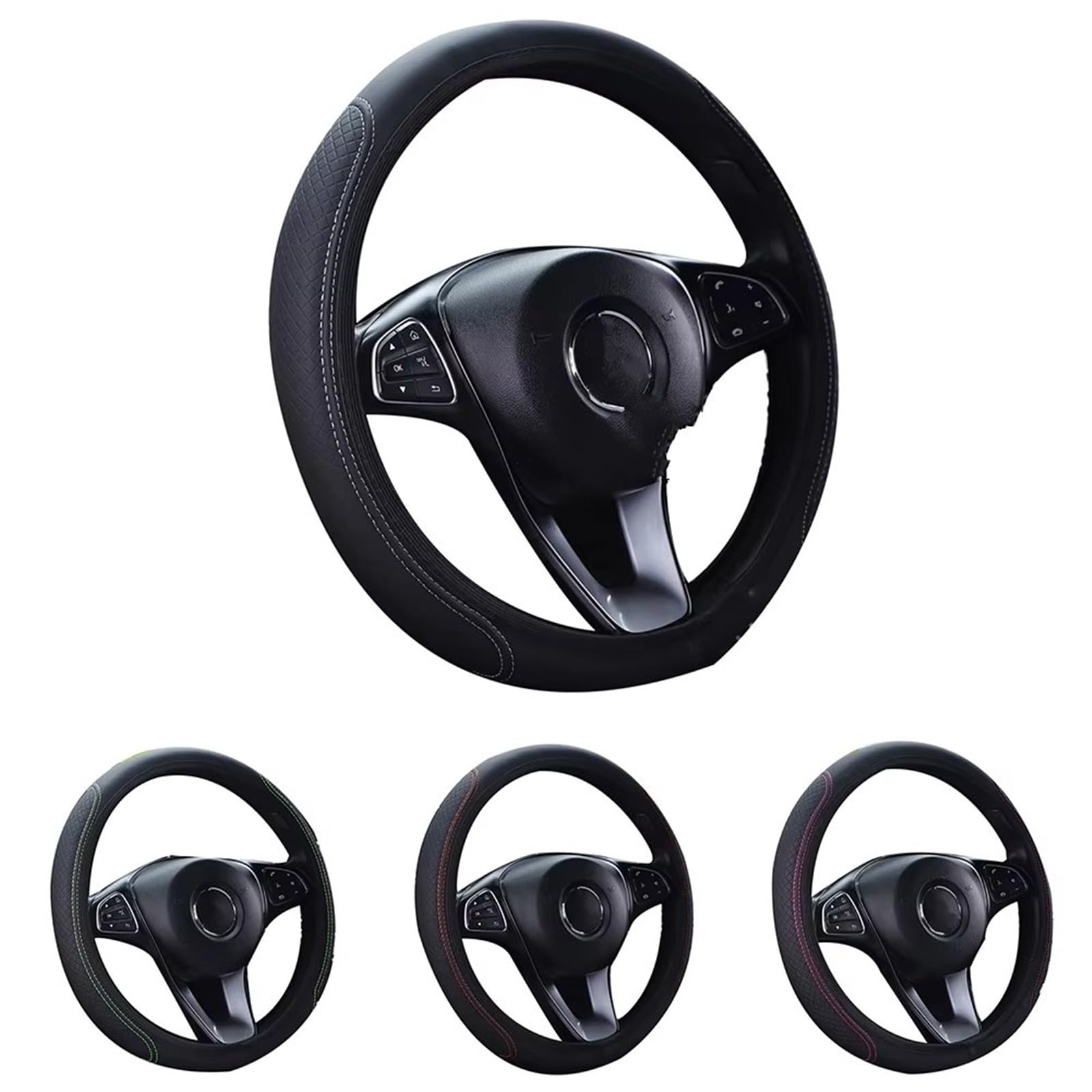 Car Steering Wheel Cover Leather Lenkradbezug, Ersatzteile, Auto-Lenkradbezug, Atmungsaktives Leder, rutschfest, Universal-Innenzubehör Universal Steering Wheel Cover(Pink Line) von KPVEVPSTQ