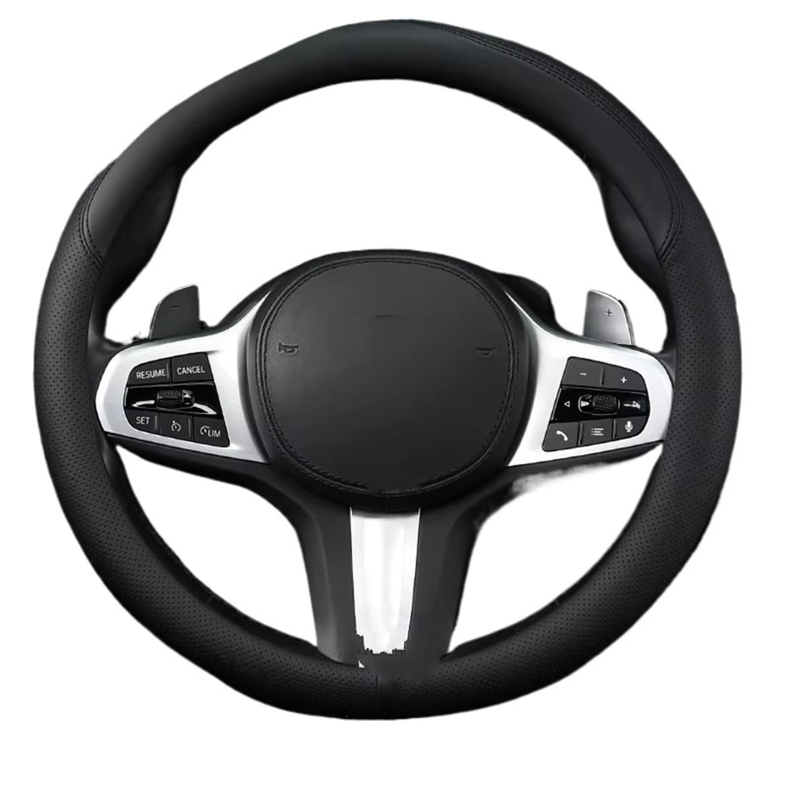 Car Steering Wheel Cover Leather Lenkradbezug, Fahrzeugspezifisch, Atmungsaktiv, Schweißabsorbierend Für E91 Universal Steering Wheel Cover(A-Black-O) von KPVEVPSTQ